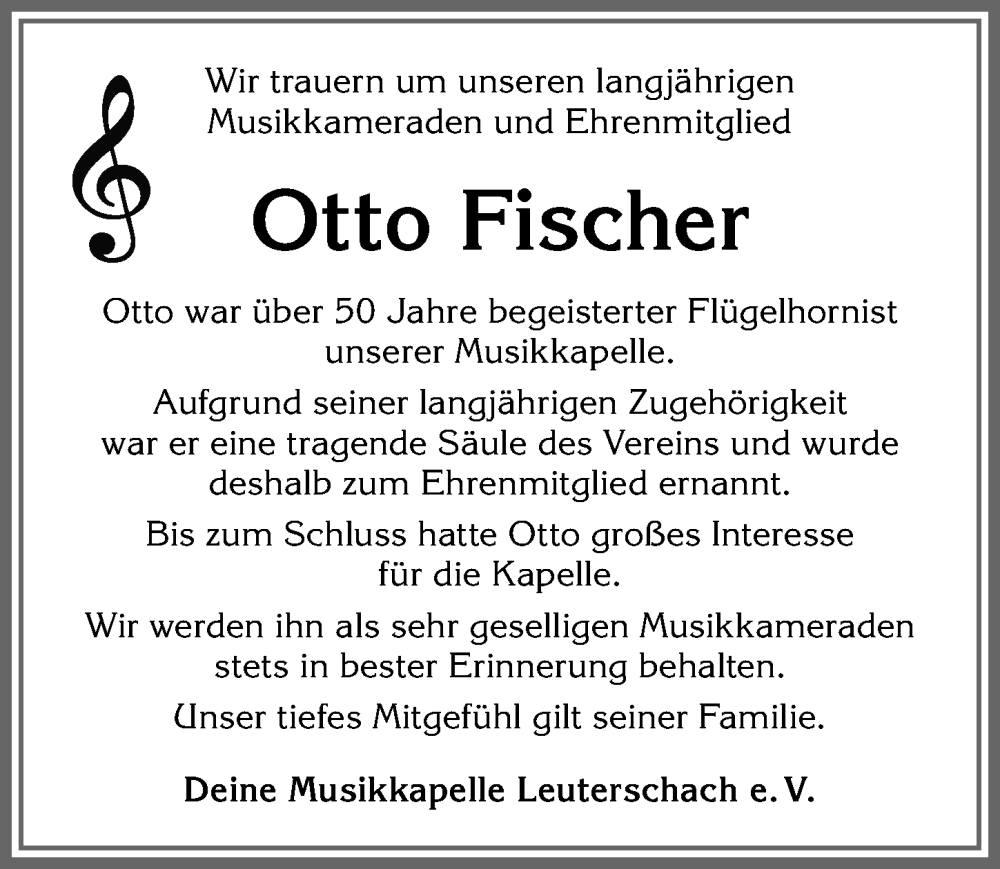 Traueranzeige von Otto Fischer von Allgäuer Zeitung, Marktoberdorf