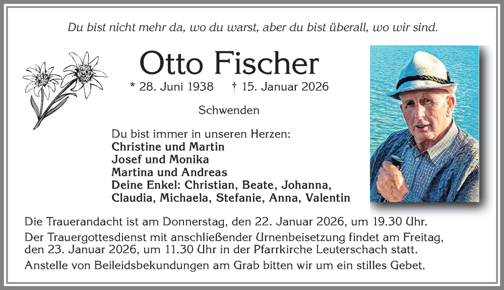 Traueranzeige von Otto Fischer von Allgäuer Zeitung, Marktoberdorf