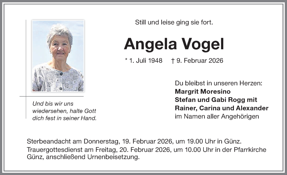Traueranzeige von Angela Vogel von Memminger Zeitung