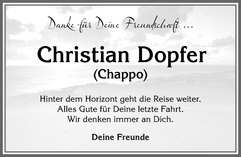 Traueranzeige von Christian Dopfer von Allgäuer Zeitung, Marktoberdorf