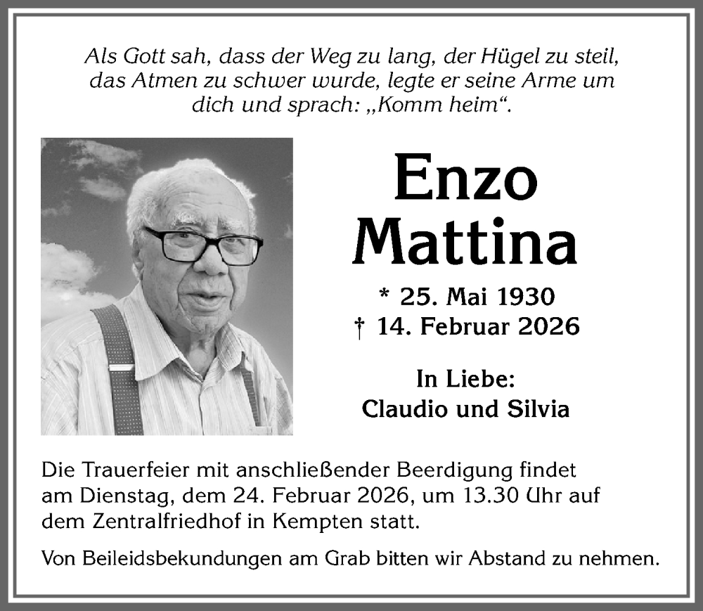 Traueranzeige von Enzo Mattina von Allgäuer Zeitung,Kempten