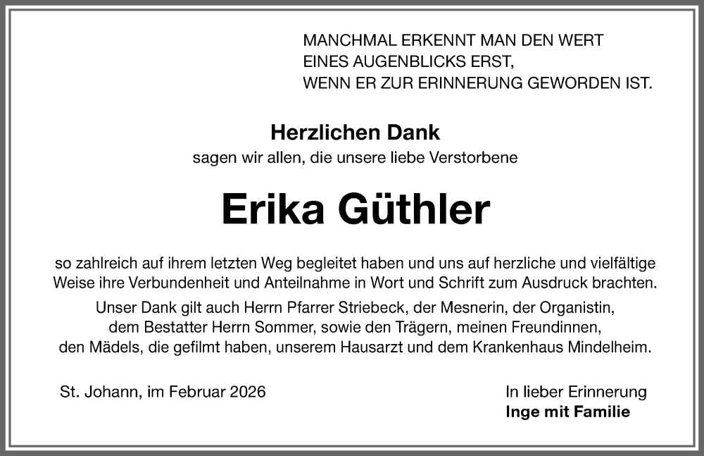 Traueranzeige von Erika Güthler von Memminger Zeitung