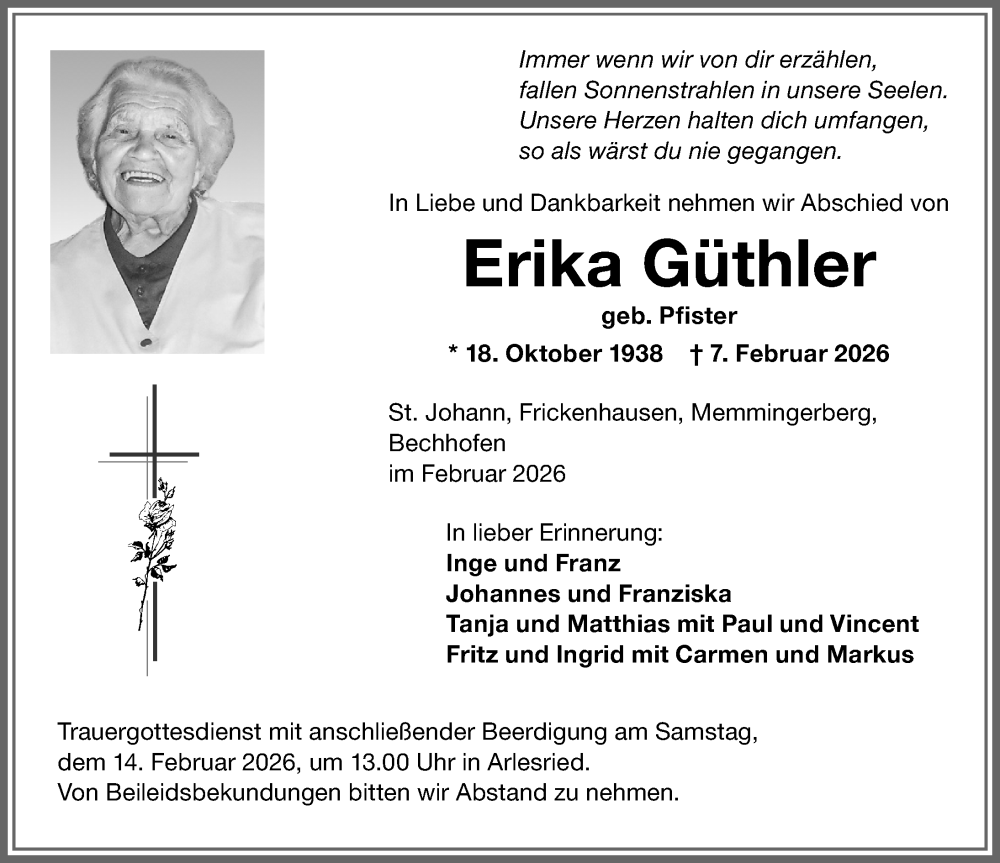 Traueranzeige von Erika Güthler von Memminger Zeitung