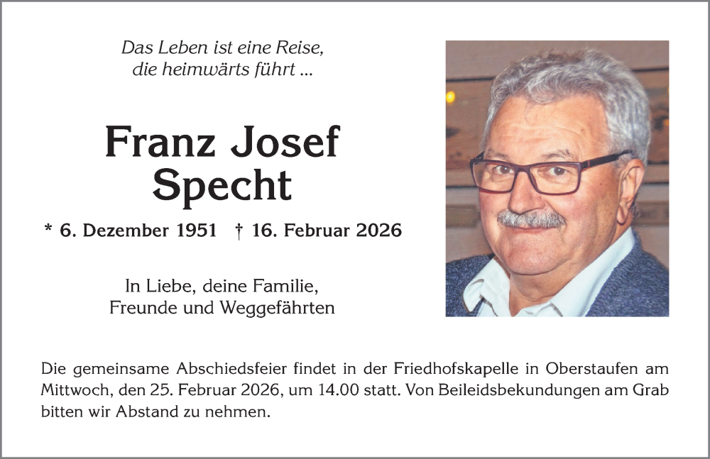 Traueranzeige von Franz Josef Specht von Allgäuer Anzeigeblatt