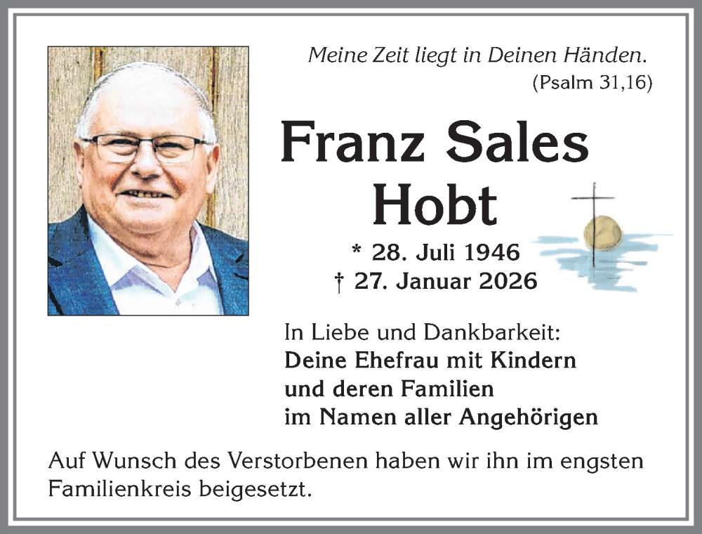 Traueranzeige von Franz Sales Hobt von Allgäuer Zeitung, Marktoberdorf