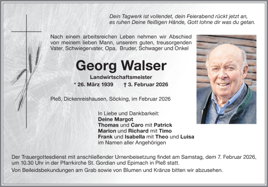 Traueranzeige von Georg Walser von Memminger Zeitung