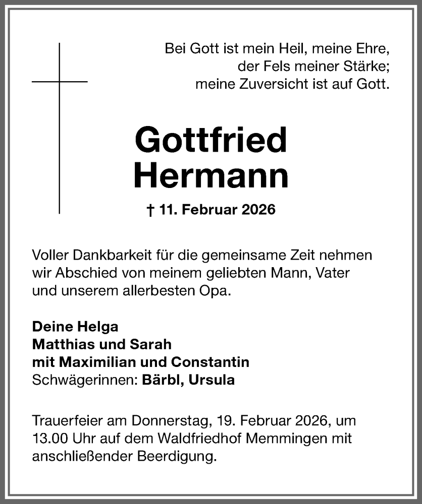 Traueranzeige von Gottfried Hermann von Memminger Zeitung