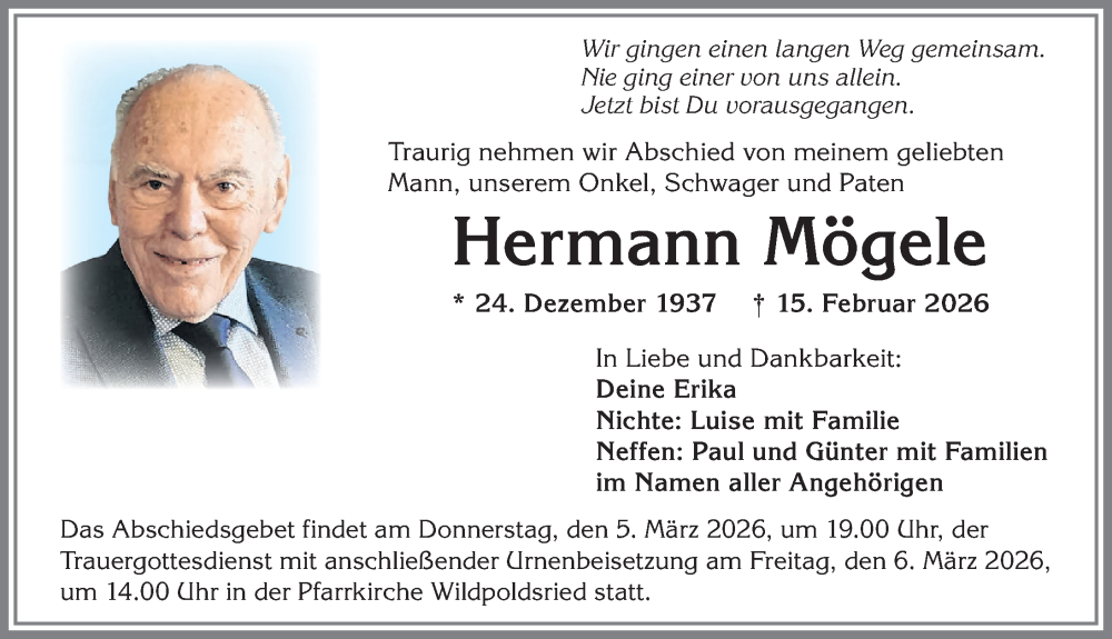 Traueranzeige von Hermann Mögele von Allgäuer Zeitung,Kempten