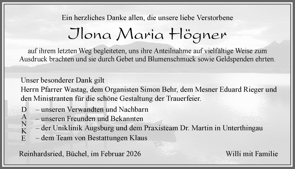 Traueranzeige von Ilona Maria Högner von Allgäuer Zeitung, Marktoberdorf