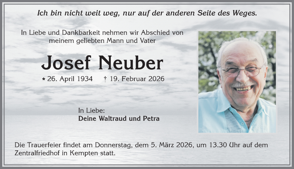 Traueranzeige von Josef Neuber von Allgäuer Zeitung, Marktoberdorf