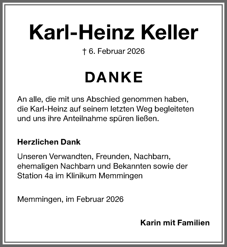 Traueranzeige von Karl-Heinz Keller von Memminger Zeitung