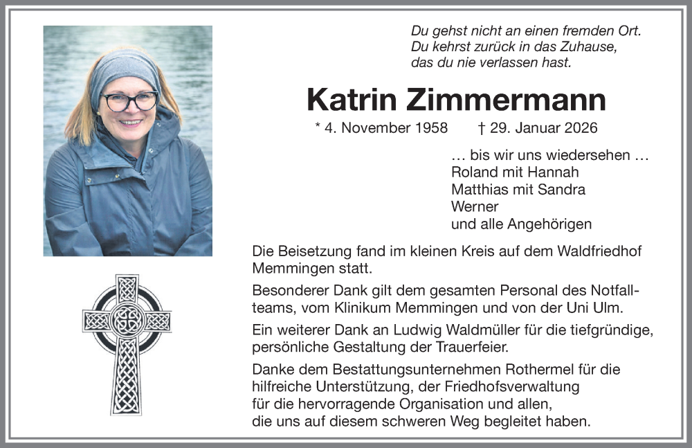 Traueranzeige von Katrin Zimmermann von Memminger Zeitung
