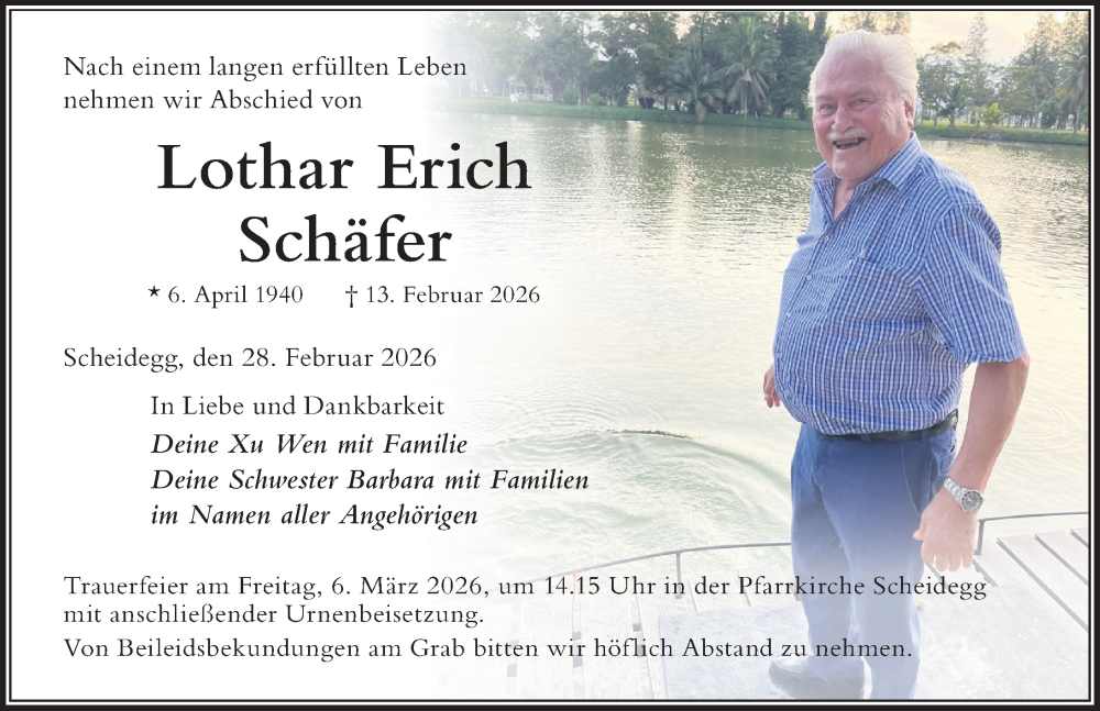 Traueranzeige von Lothar Erich Schäfer von Der Westallgäuer