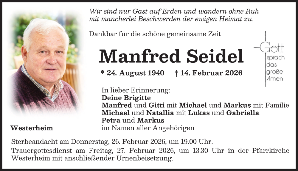 Traueranzeige von Manfred Seidel von Memminger Zeitung