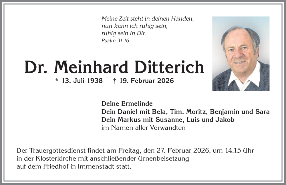 Traueranzeige von Meinhard Ditterich von Der Westallgäuer