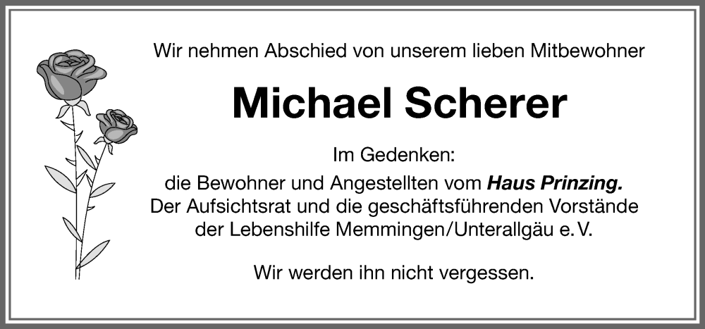 Traueranzeige von Michael Scherer von Memminger Zeitung