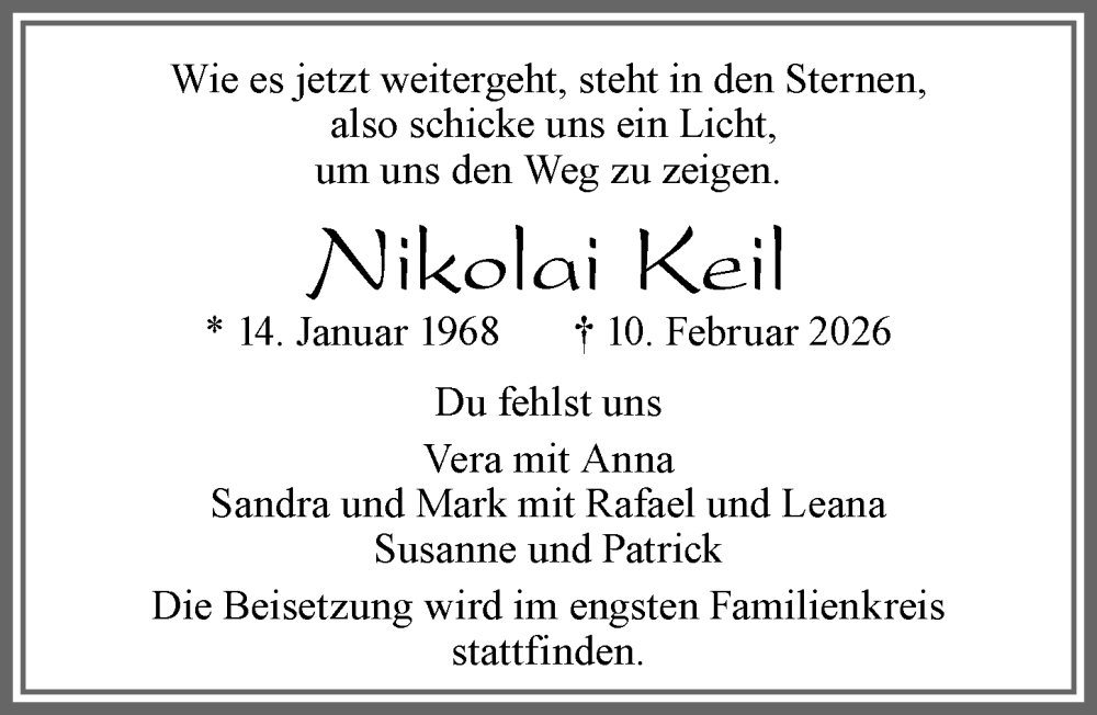 Traueranzeige von Nikolai Keil von Allgäuer Zeitung, Marktoberdorf