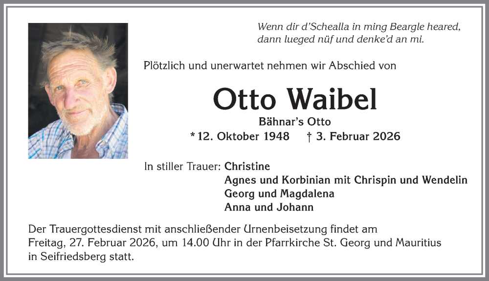 Traueranzeige von Otto Waibel von Allgäuer Anzeigeblatt