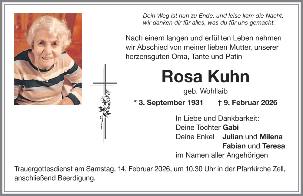 Traueranzeige von Rosa Kuhn von Memminger Zeitung