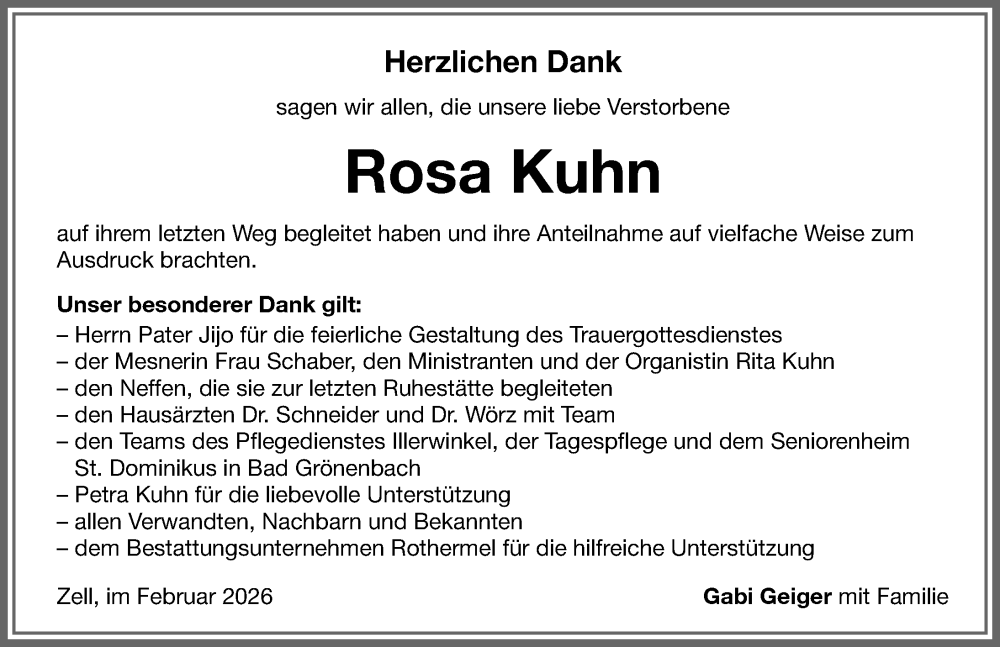 Traueranzeige von Rosa Kuhn von Memminger Zeitung