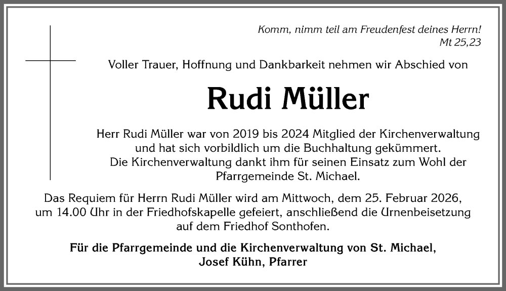 Traueranzeige von Rudi Müller von Allgäuer Anzeigeblatt
