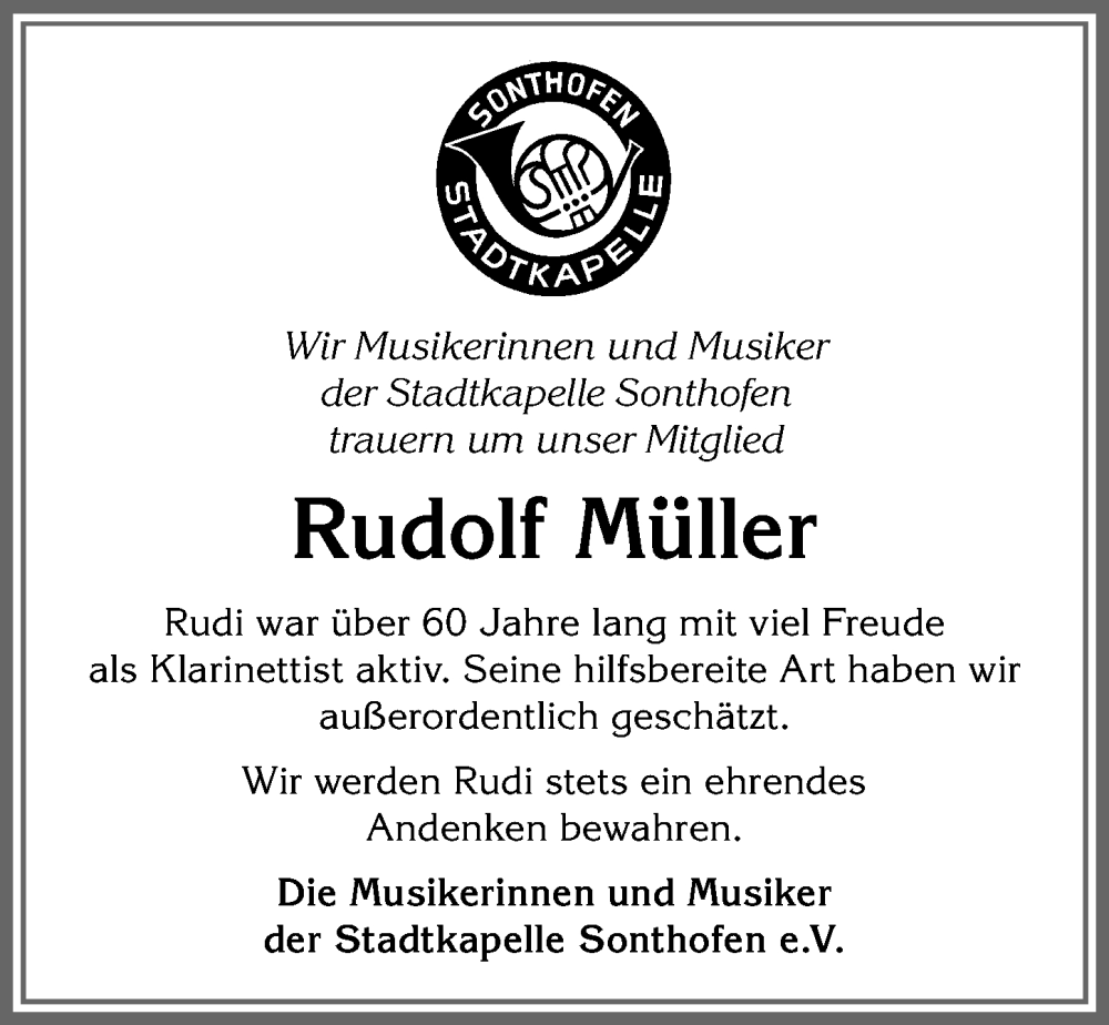  Traueranzeige für Rudolf Müller vom 25.02.2026 aus Allgäuer Anzeigeblatt