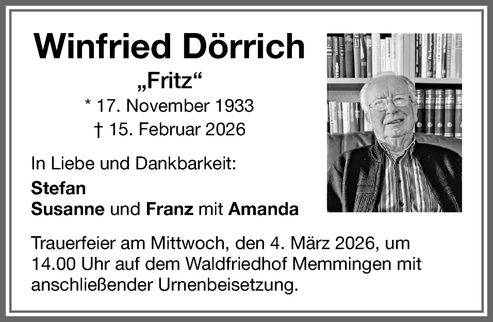 Traueranzeige von Winfried Dörrich von Memminger Zeitung