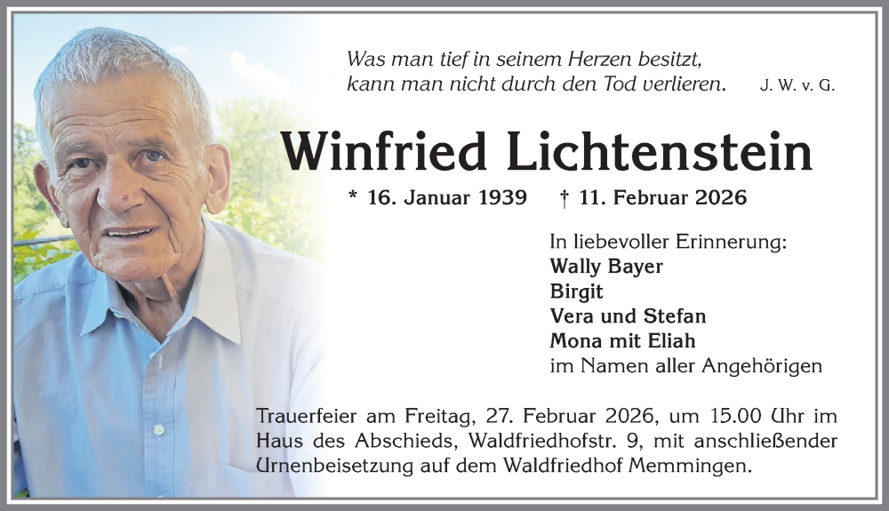 Traueranzeige von Winfried Lichtenstein von Memminger Zeitung