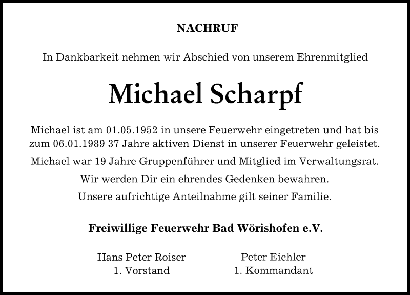 Traueranzeige von Michael Scharpf von Mindelheimer Zeitung