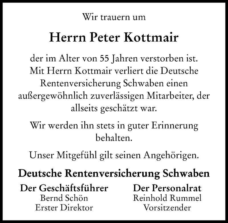 Traueranzeige von Peter Kottmair von Augsburger Allgemeine