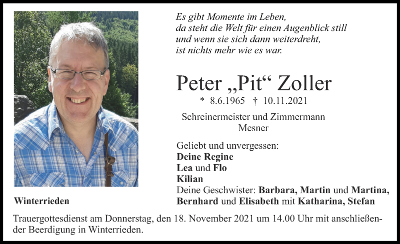 Traueranzeige von Peter Zoller von Memminger Zeitung