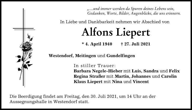 Traueranzeige von Alfons Liepert von Augsburg-Land