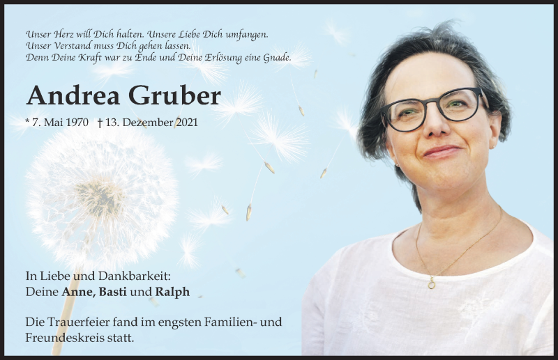 Traueranzeige von Andrea Gruber von Schwabmünchner Allgemeine