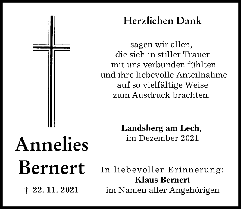 Traueranzeige von Annelies Bernert von Landsberger Tagblatt