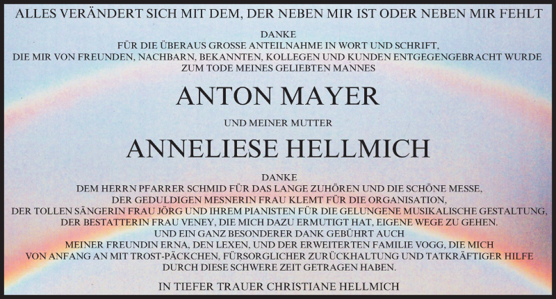 Traueranzeige von Anneliese Hellmich von Augsburger Allgemeine