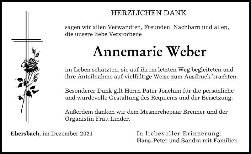 Traueranzeige von Annemarie Weber von Günzburger Zeitung