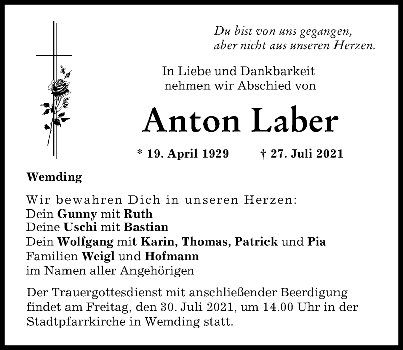 Traueranzeige von Anton Laber von Donauwörther Zeitung