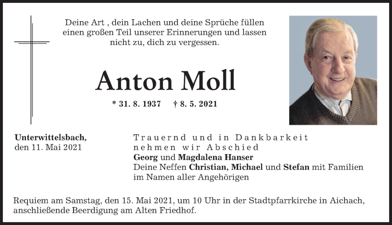 Traueranzeige von Anton Moll von Aichacher Nachrichten