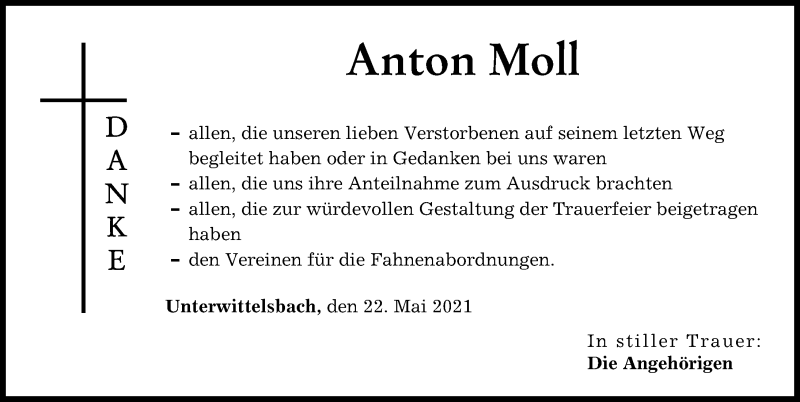 Traueranzeige von Anton Moll von Aichacher Nachrichten