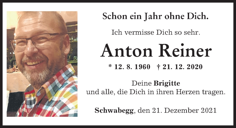 Traueranzeige von Anton Reiner von Schwabmünchner Allgemeine