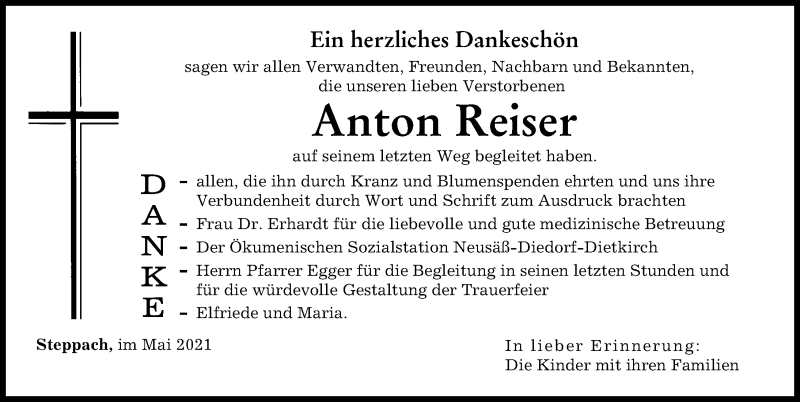 Traueranzeige von Anton Reiser von Augsburger Allgemeine