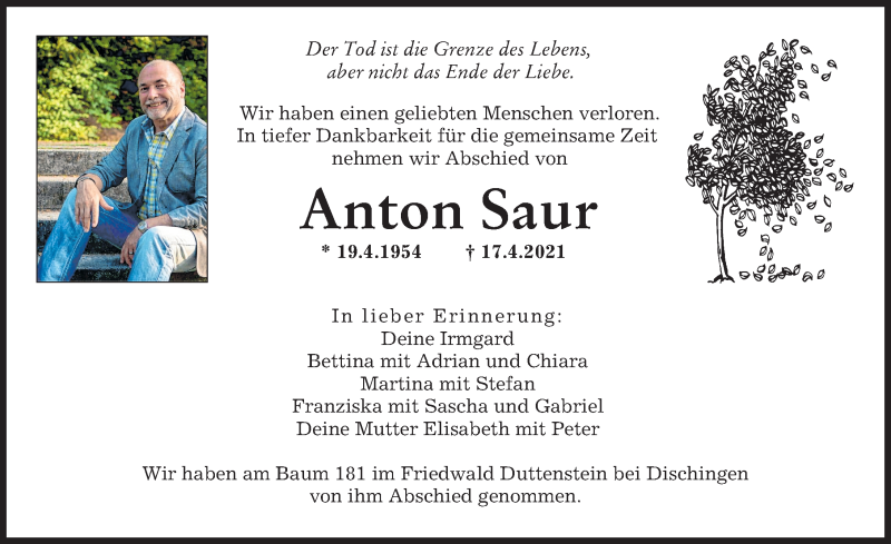 Traueranzeige von Anton Saur von Günzburger Zeitung