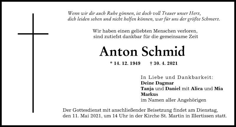 Traueranzeigen Von Anton Schmid | Augsburger Allgemeine Zeitung