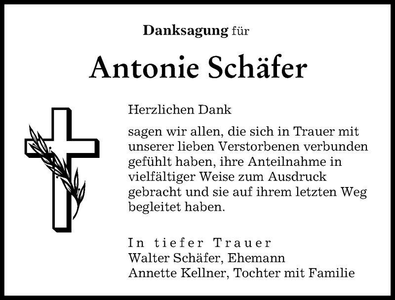 Traueranzeige von Antonie Schäfer von Augsburger Allgemeine