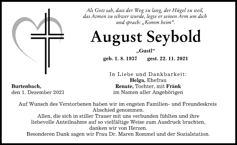 Traueranzeige von August Seybold von Günzburger Zeitung