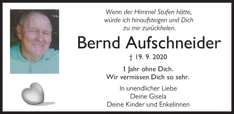  Traueranzeige für Bernd Aufschneider vom 20.09.2021 aus Augsburger Allgemeine