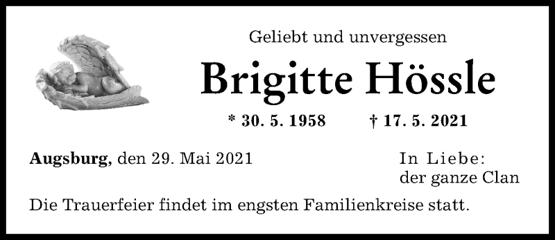 Traueranzeige von Brigitte Hössle von Augsburger Allgemeine