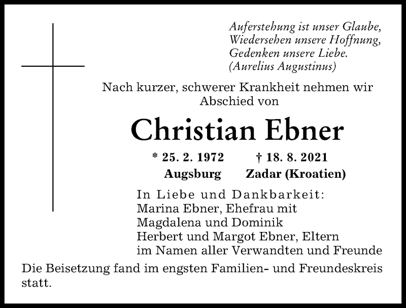 Traueranzeige von Christian Ebner von Augsburger Allgemeine