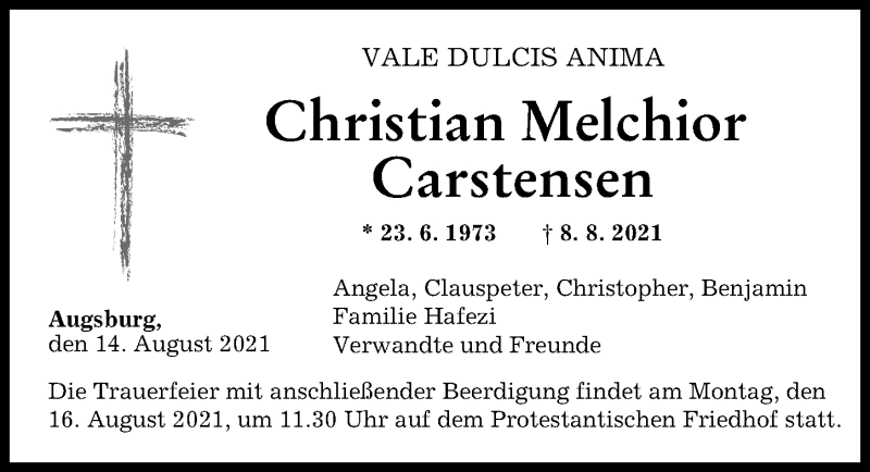 Traueranzeige von Christian Melchior Carstensen von Augsburger Allgemeine