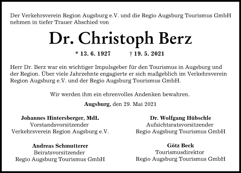 Traueranzeige von Christoph Berz von Augsburger Allgemeine